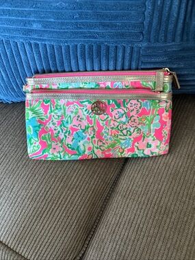 Lilly Pulitzer Floral Zip cosmetic Pouch - Pink, Green & Blue